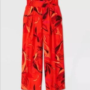 Floral High-Rise Wide Leg Cropped Pull On Pants 2X